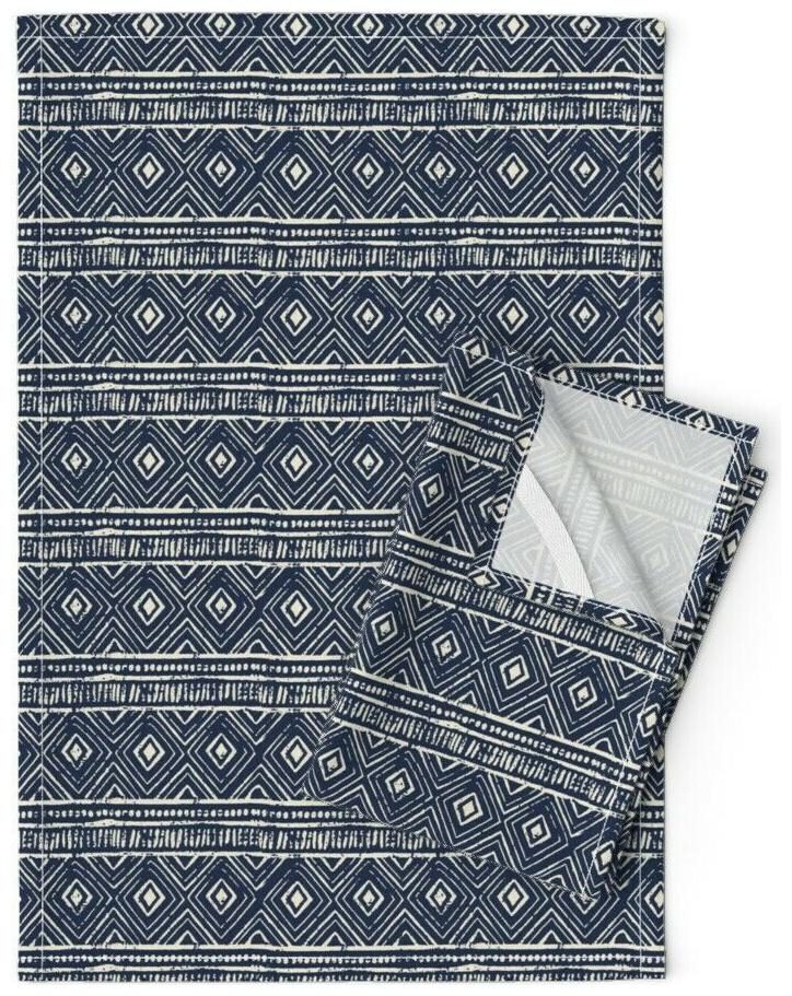 

Mudcloth African Kente Cloth Grunge Linen Cotton Tea Towels by Roostery Set of 2