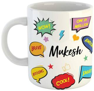 Mukesh Name Printed Ceramic Coffee Mug. Best Gift For Birthday by AshvahTM