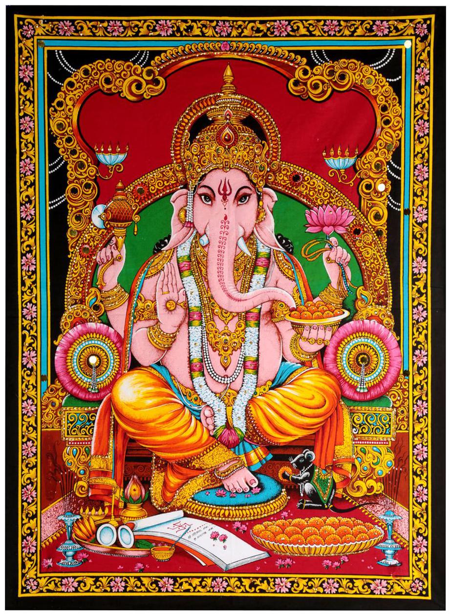 

Multicolor Colored 109 22 cm (43 inch) X 76 2 cm (30 inch) Wall Decoration Cotton Lord Ganesha Printed Home Decor Tapestry by Rajrang