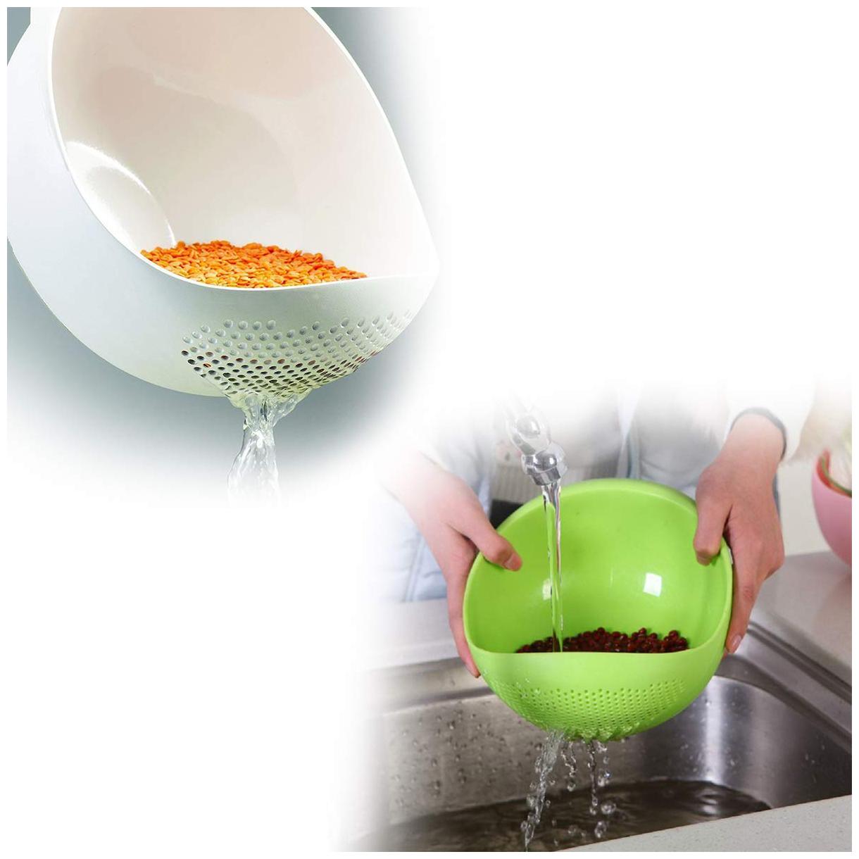 

Multipurpose Plastic Rice Wash Bowl with Handle for Rice Vegetable Fruits Pack