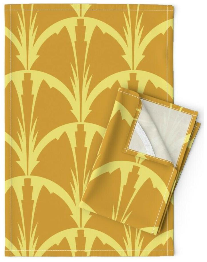 

Mustard Gold Art Deco Arches Linen Cotton Tea Towels by Roostery Set of 2