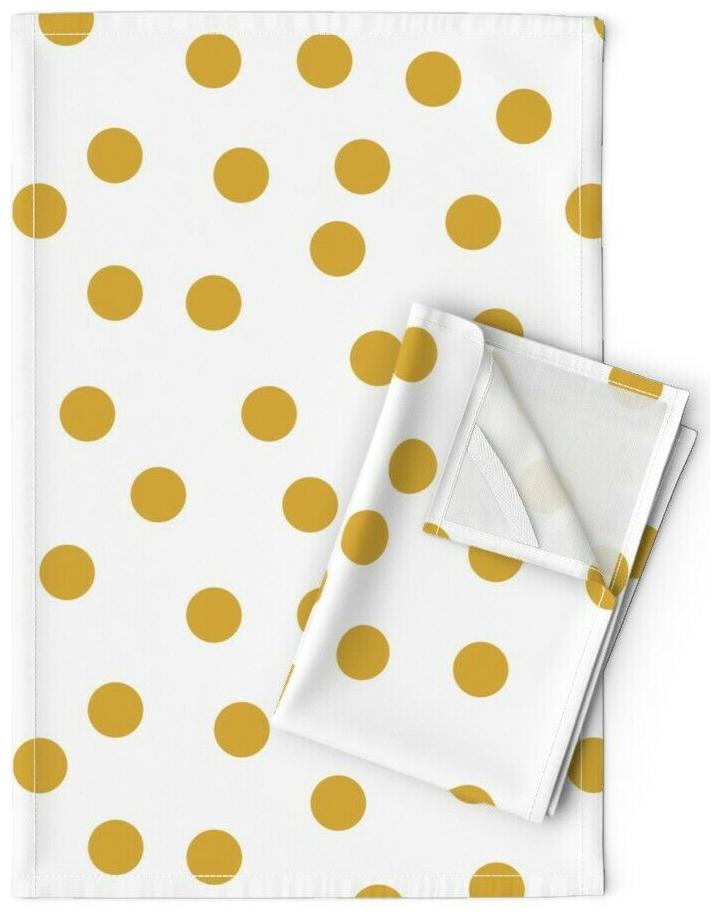 

Mustard Gold Polka Dots Baby Linen Cotton Tea Towels by Roostery Set of 2