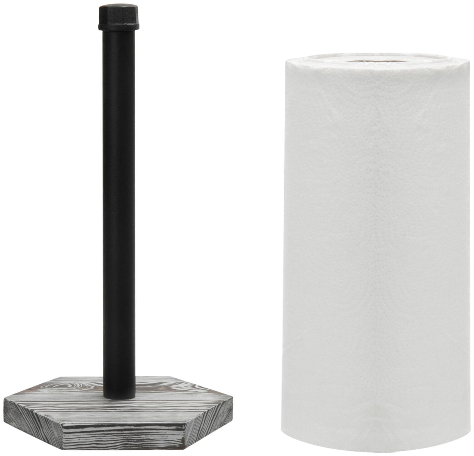 

MyGift Industrial Black Pipe Gray Wood Countertop Paper Towel Holder