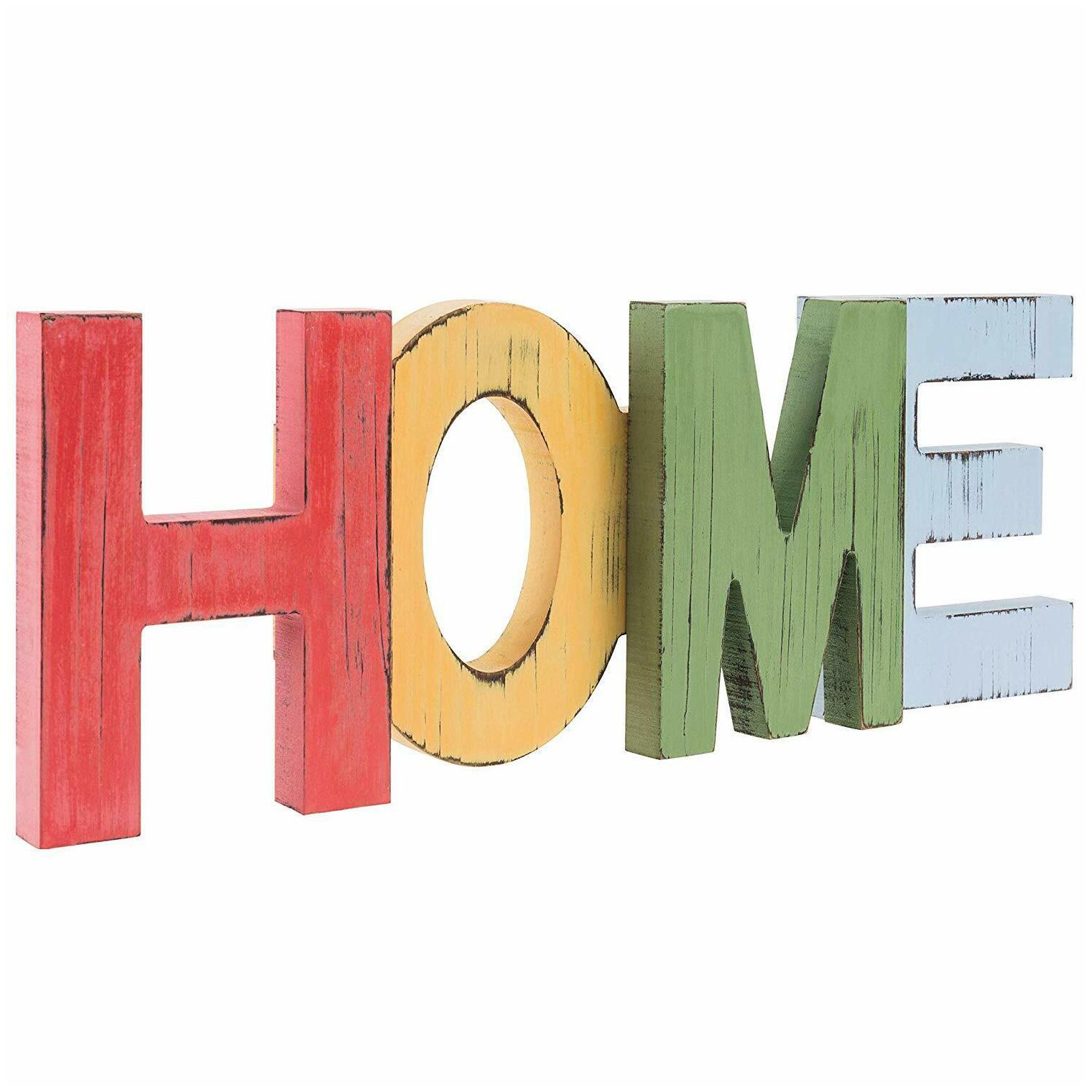 

MyGift Rustic Wood Rainbow Color Home Decorative Cutout Letter Sign