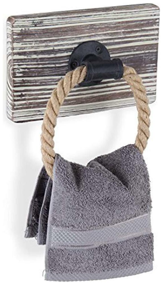 

MyGift Rustic-Industrial Wall-Mounted Torched Wood Rope Towel Ring