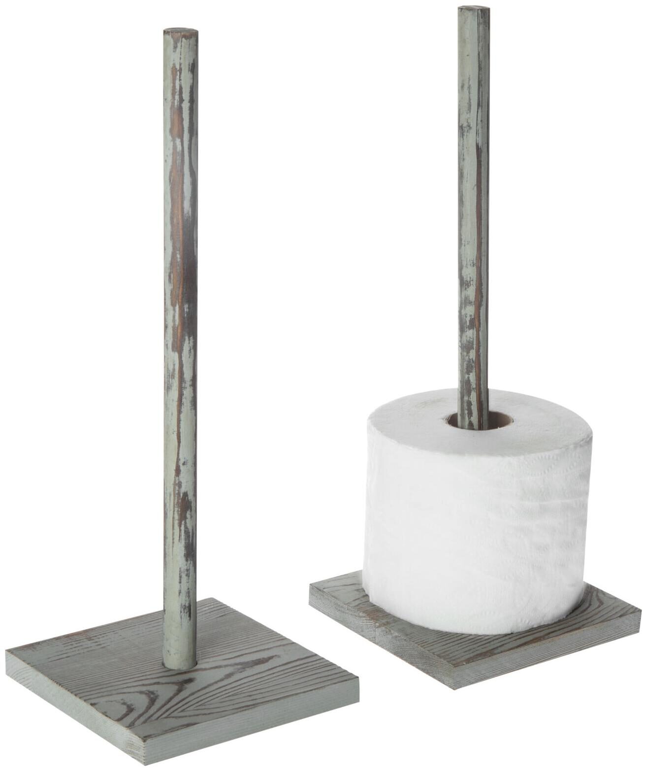 

MyGift Rustic Whitewashed Wood Freestanding Toilet Paper Roll Holder Set of 2