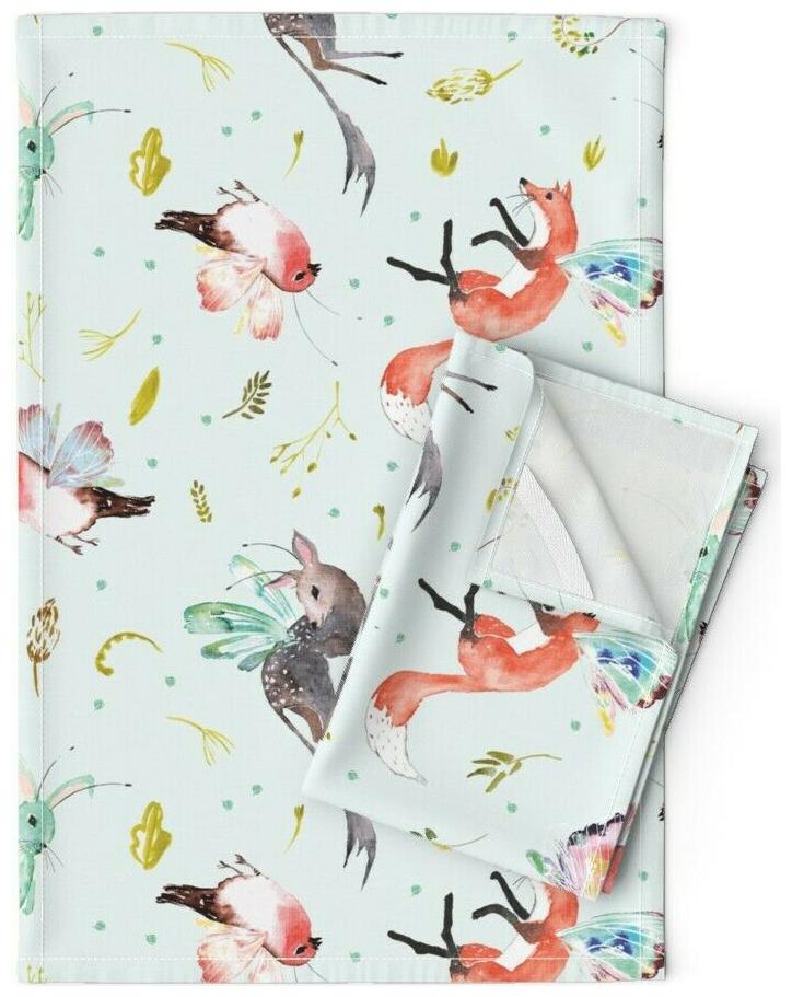 

Mythical Fox Magic Rabbit Butterfly Linen Cotton Tea Towels by Roostery Set of 2