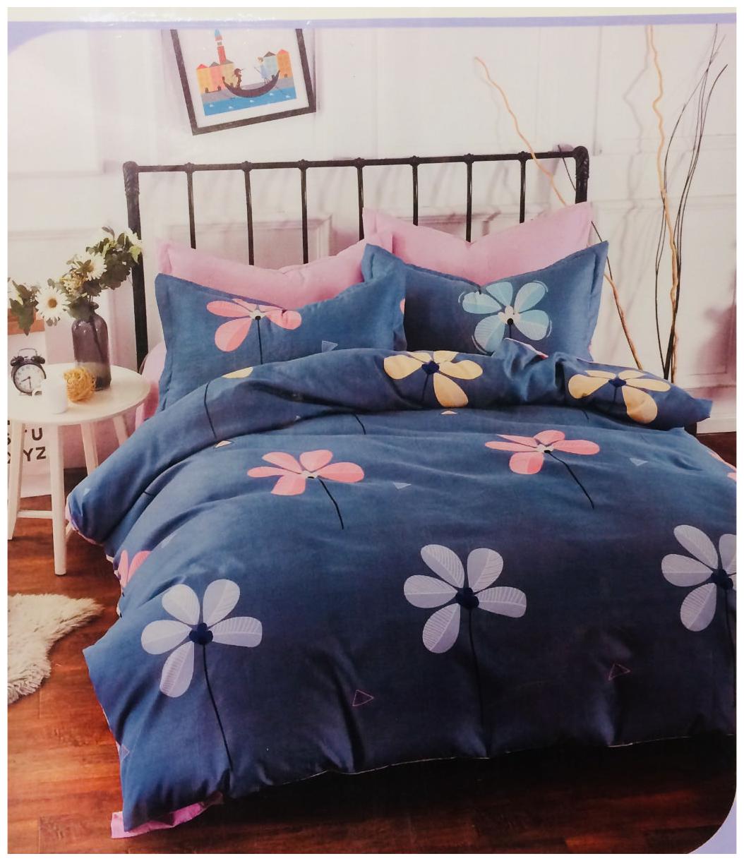 

Nanki s Cotton Abstract Double Size Bedsheet 144 TC ( 1 Bedsheet With 2 Pillow Covers Blue )