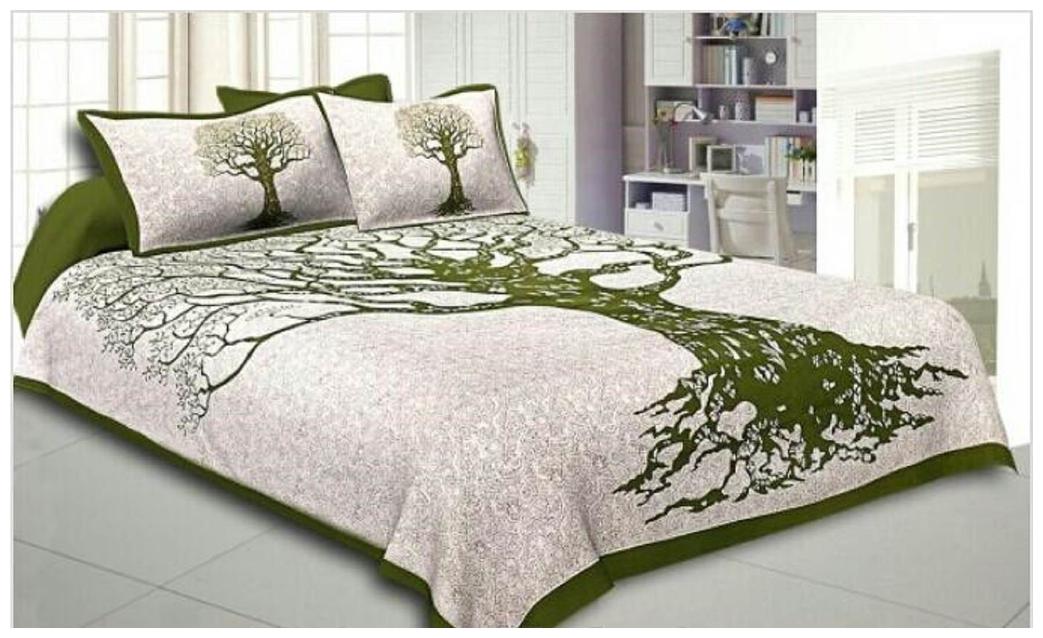 

Nanki s Cotton Abstract Double Size Bedsheet 144 TC ( 1 Bedsheet With 2 Pillow Covers Green )