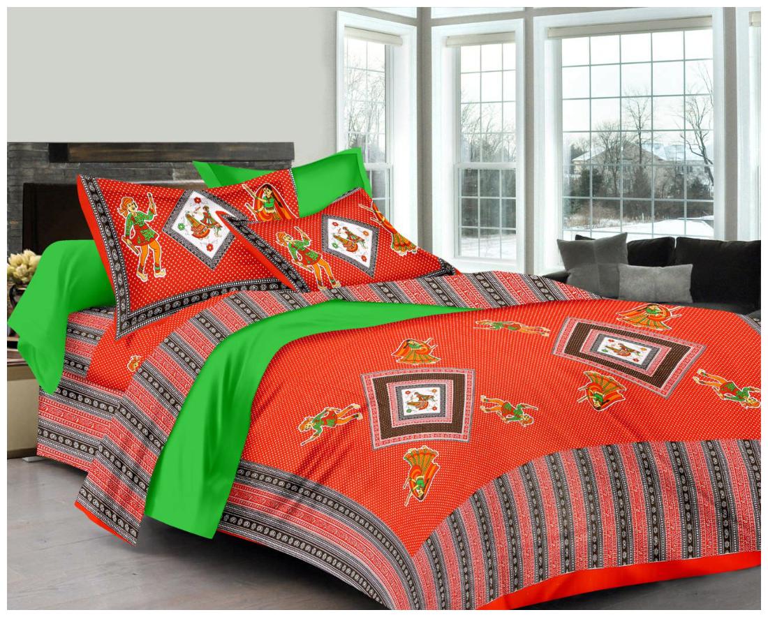 

Nanki s Cotton Abstract Double Size Bedsheet 144 TC ( 1 Bedsheet With 2 Pillow Covers Orange )