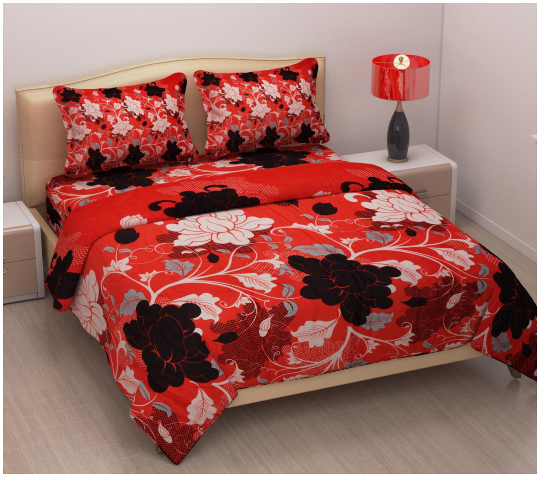 

Nanki s Microfiber Printed Double Size Bedsheet 220 TC ( 1 Bedsheet With 2 Pillow Covers Red )