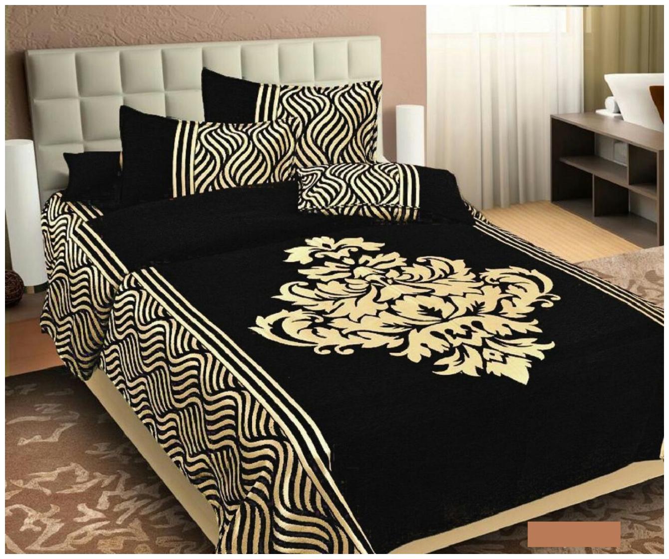 

Nanki s Chenille Abstract Double Size Bedsheet 144 TC ( 1 Bedsheet With 2 Pillow Covers Black )