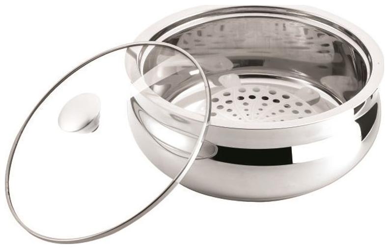 

NanoNine Bellyno Stainless Steel Serving Pot Casserole With Glass Lid Medium 2350 ml Sliver