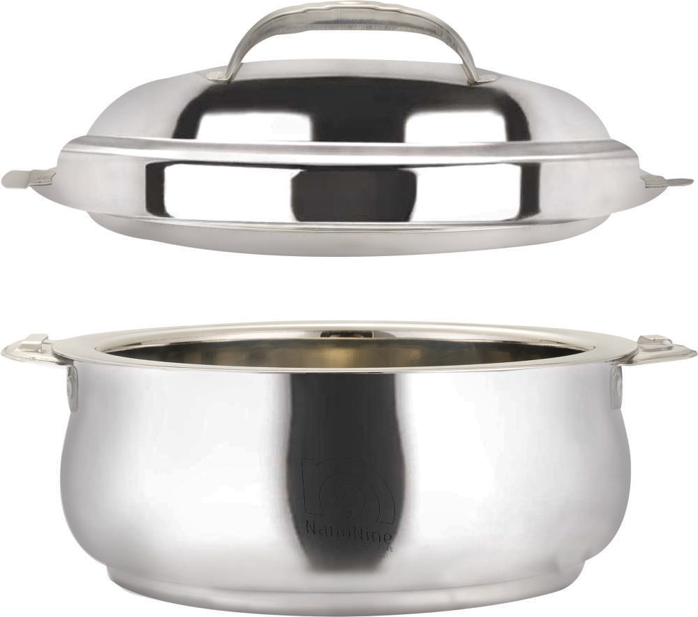 

NanoNine Belly Stainless Steel Serving Pot Casserole With Steel Lid 2600 ml Silver