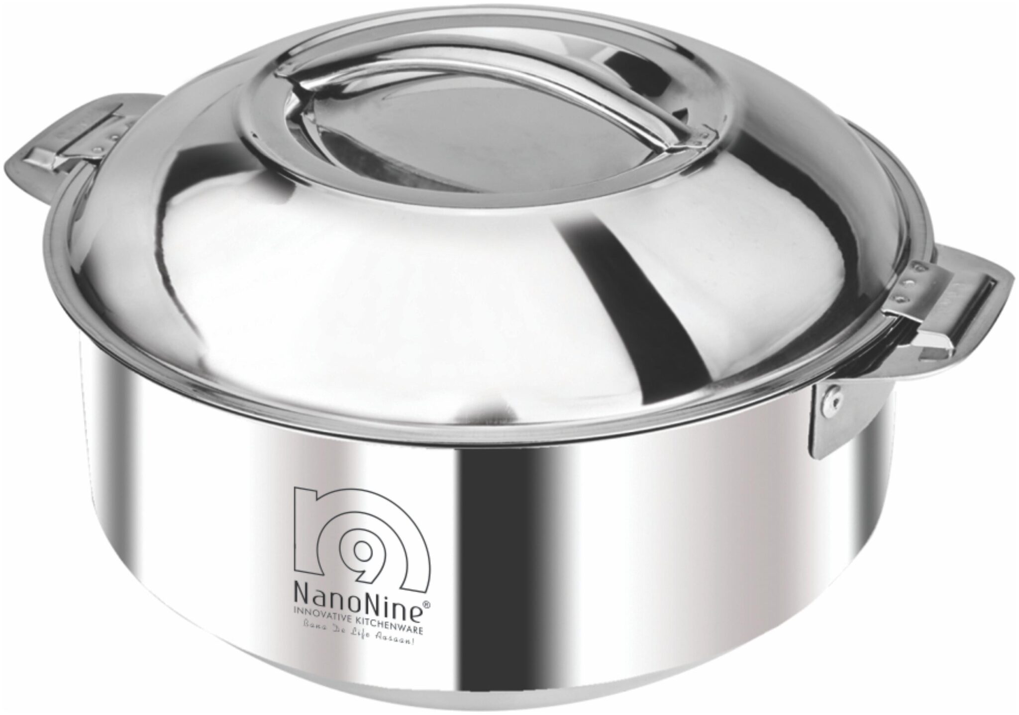

NanoNine Hot Chef Stainless Steel Serving Pot Casserole with Plain Steel Lid 2570 ml Silver