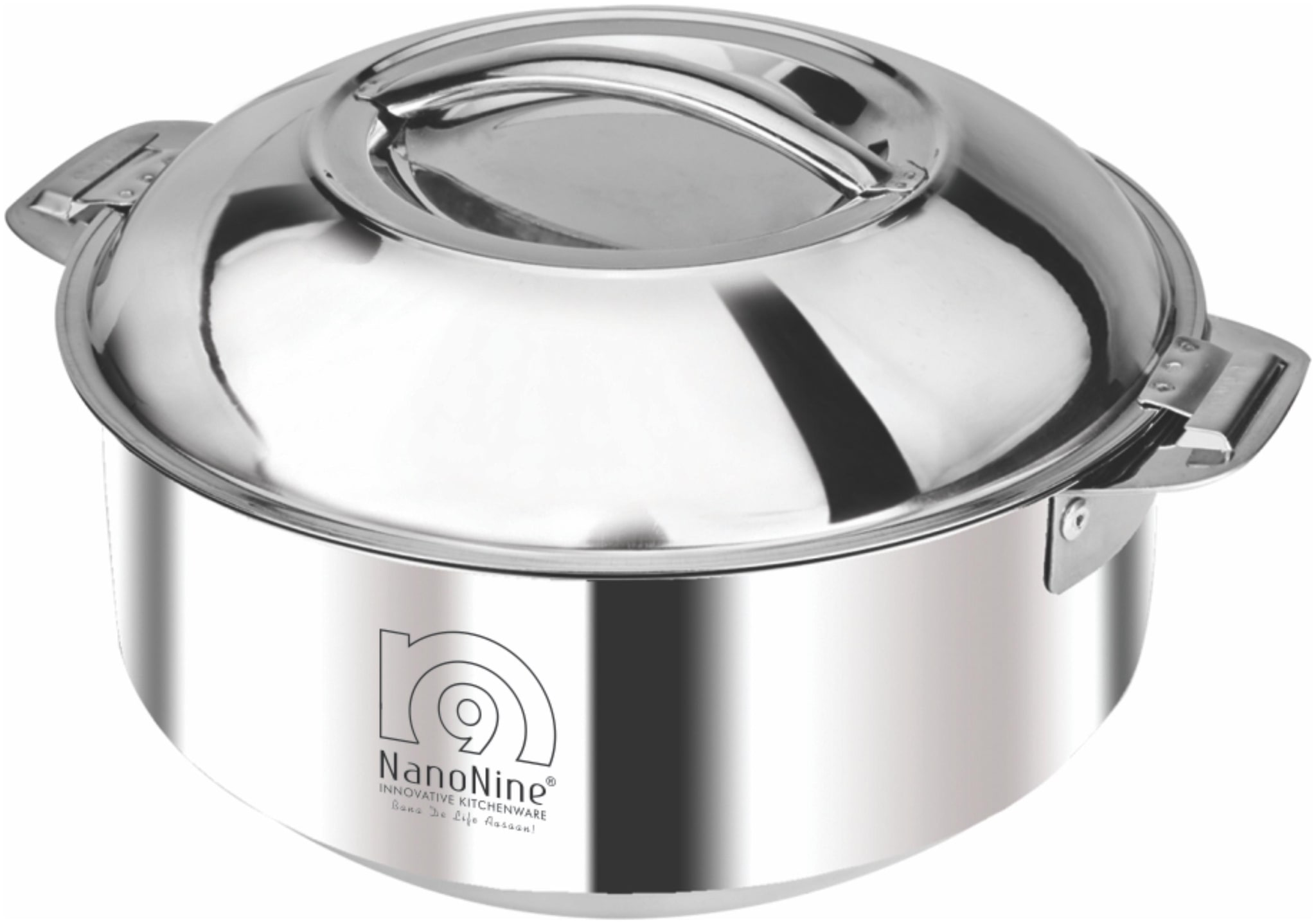 

NanoNine Hot Chef Stainless Steel Serving Pot Casserole with Plain Steel Lid 1900 ml Silver