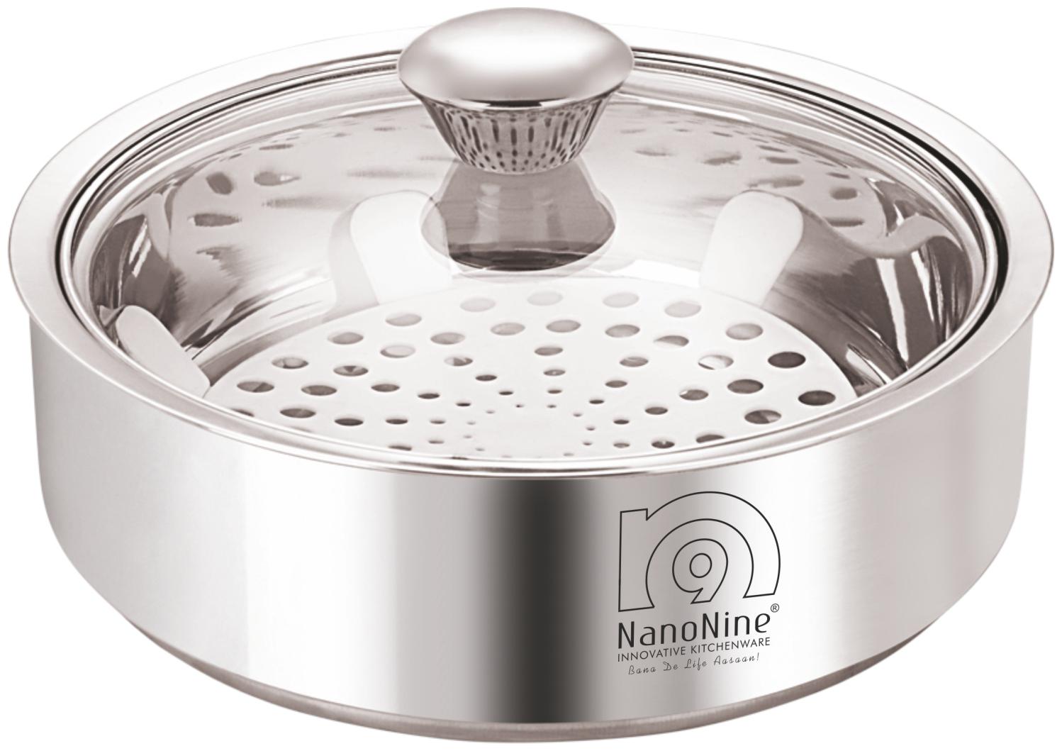 

NanoNine Roti Saver Stainless Steel Chapati Pot With Glass Lid Mini 800 ml Silver