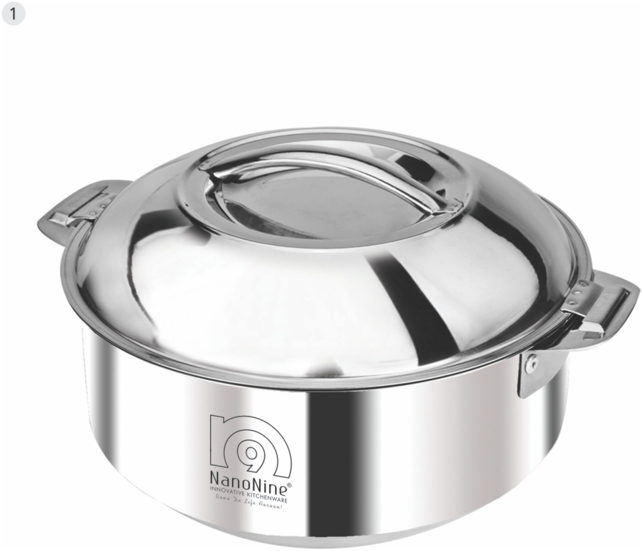 

NanoNine Stainless Steel Serving Bowl with Lid 4 25 Liters Silver
