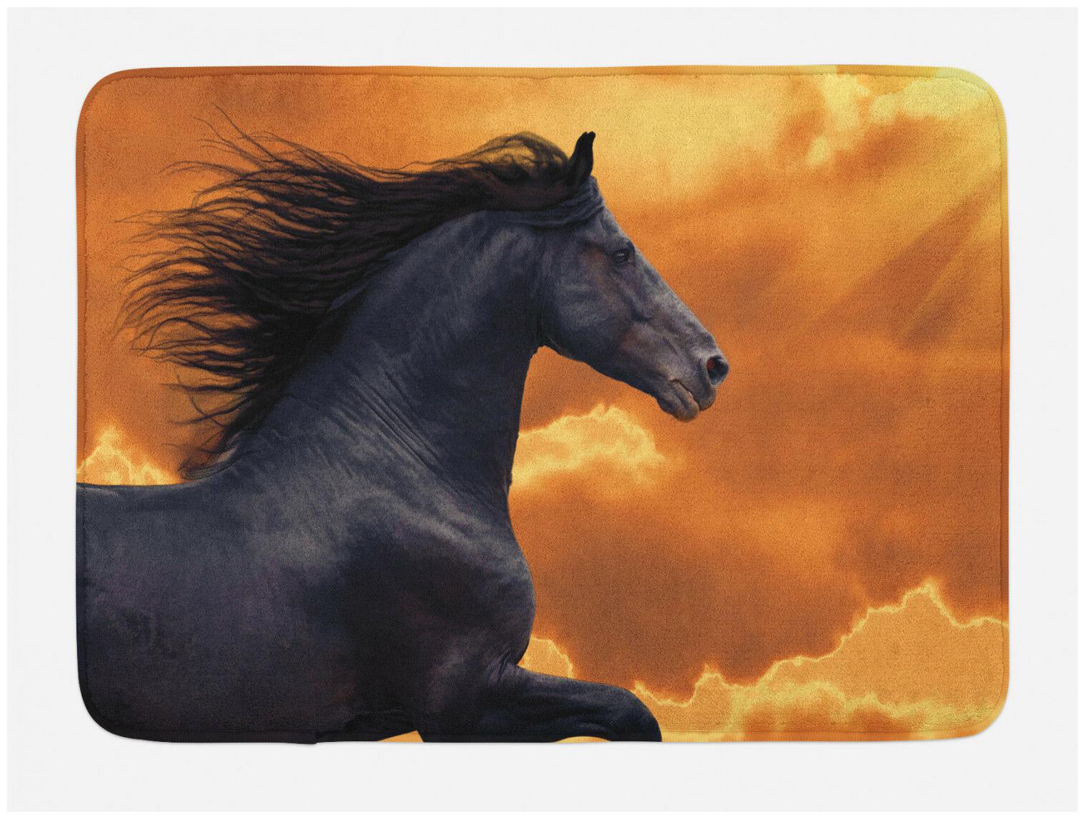 

Nature Bath Mat Galloping Friesian Horse Non-Slip Plush Mat 29 5 X 17 5 Inches