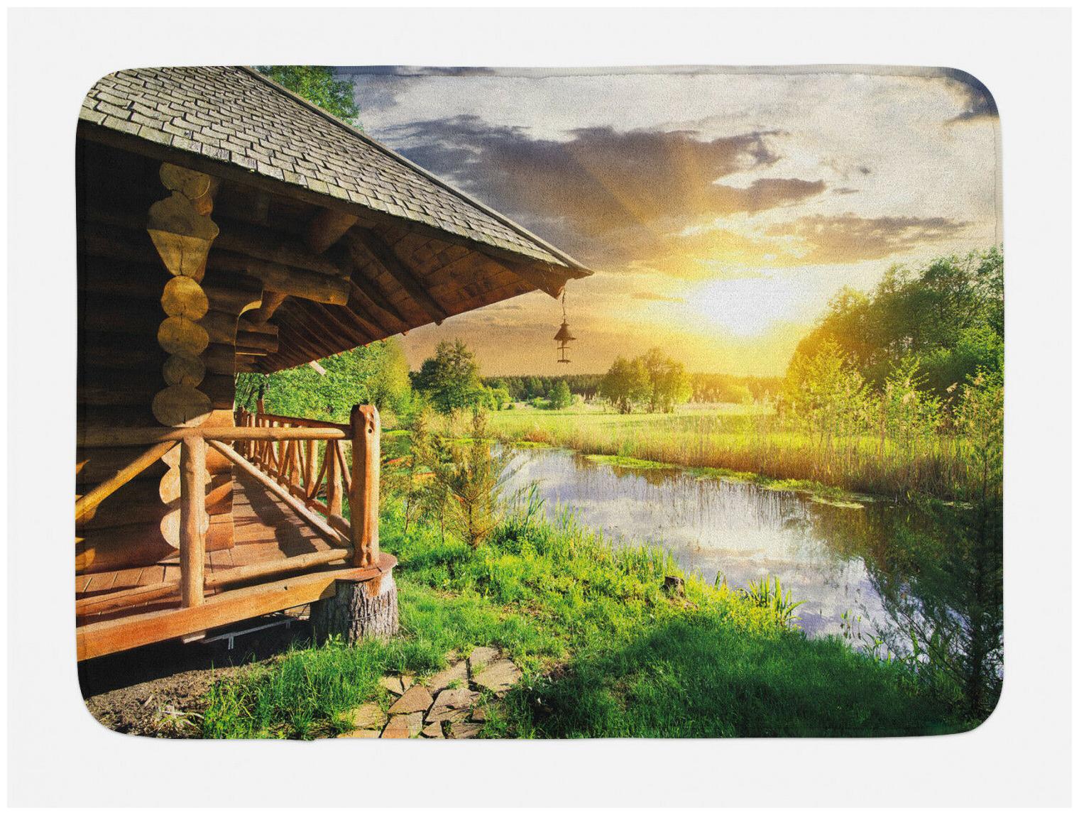

Nature Bath Mat Wooden House by the Lake Non-Slip Plush Mat 29 5 X 17 5 Inches