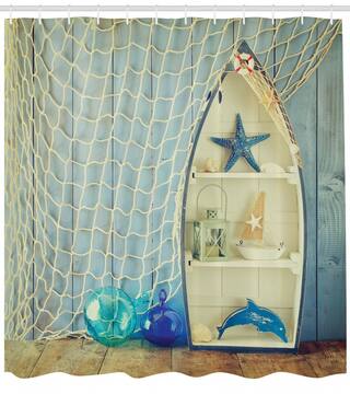 Buy Nautical Shower Curtain Aquatic Objects Boats Print For