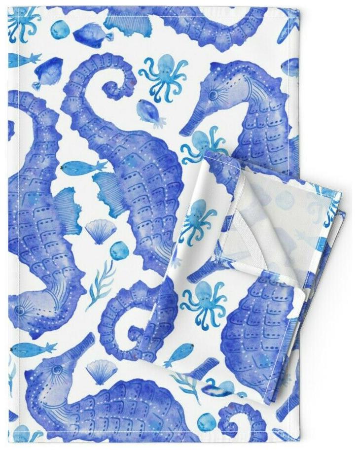 

Nautical Watercolor Seahorse Linen Cotton Tea Towels by Roostery Set of 2