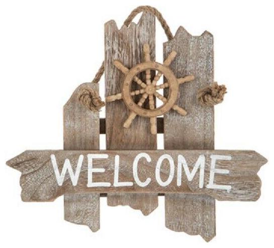 

Nautical Welcome Sign Wall Plaque Decor Rustic Weathered Wood Distressed