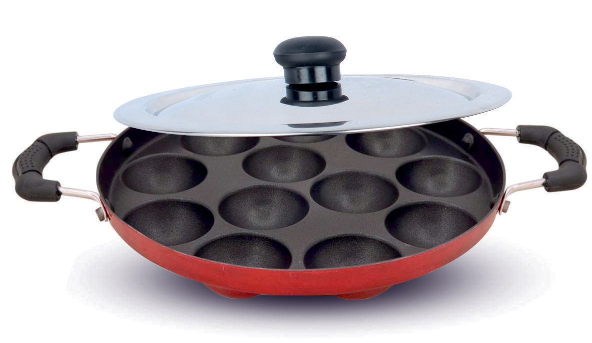 

Navrang Non Stick Aluminium Appakara 12 Kulies Handle With Lid Light Weight