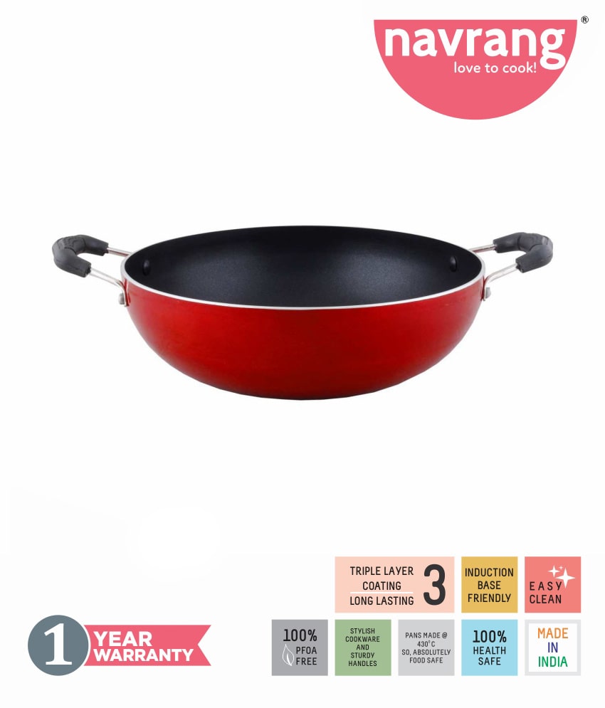 

Navrang Non Stick Aluminium Kadai Induction Friendly 240mm Red