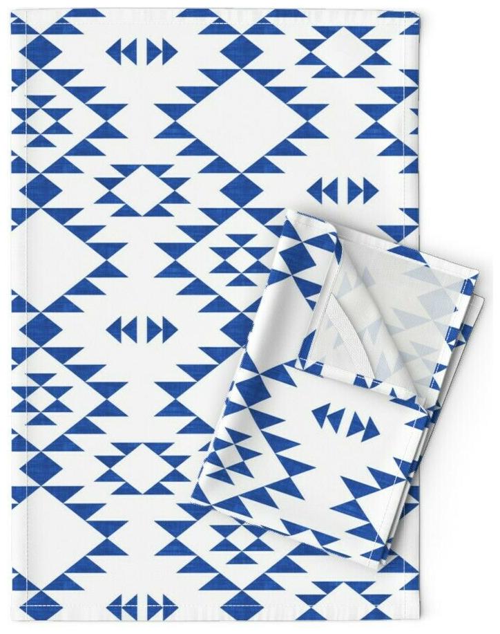 

Navy Blue White Modern Navajo Linen Cotton Tea Towels by Roostery Set of 2
