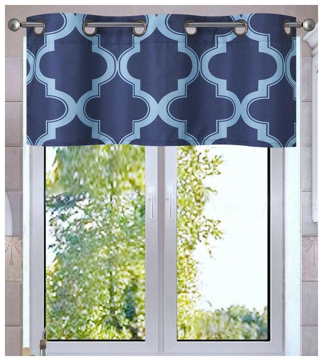 

NAVY LIGHT BLUE PANEL VALANCE MOROCCAN PRINT WINDOW LINED BLOCKING CURTAIN