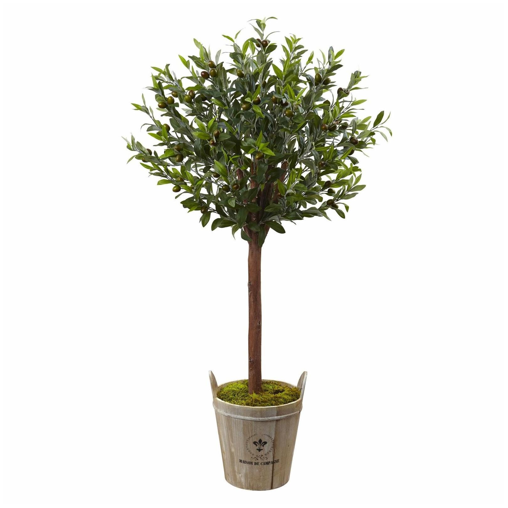 

Nearly Natural Olive Topiary Tree with European Barrel Oriental Geometric Orien