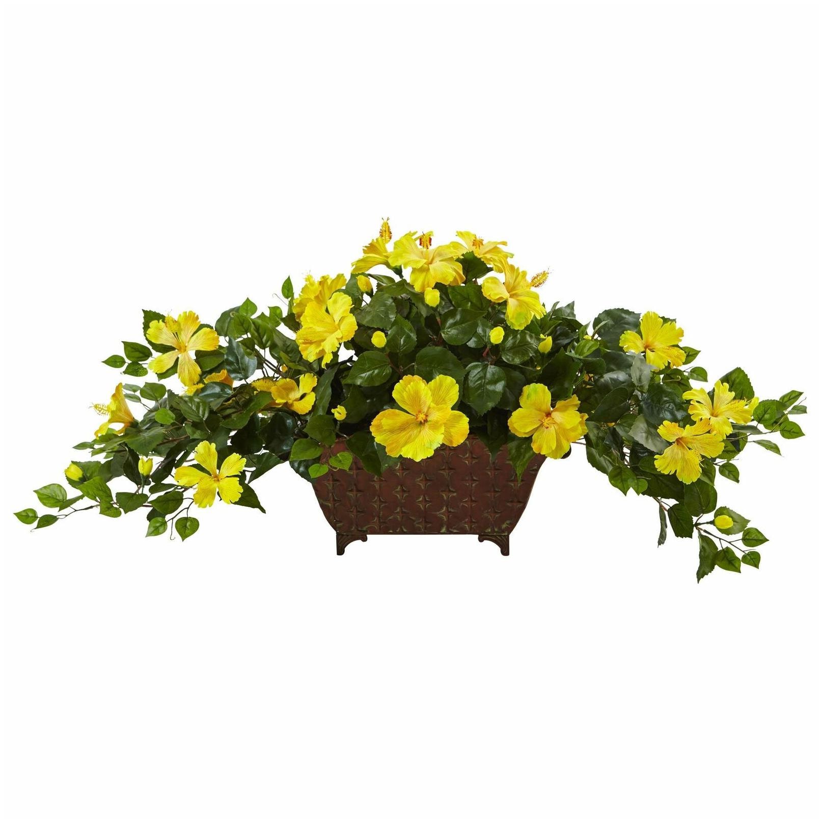 

Nearly Natural Green Yellow Artificial Hibiscus in Metal