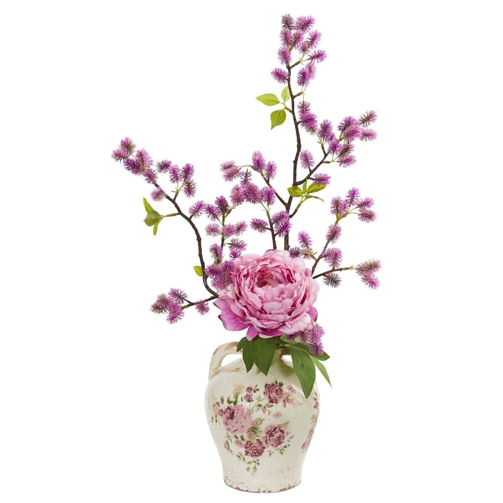 

Nearly Natural 25-inch Peony and Thistle Artificial