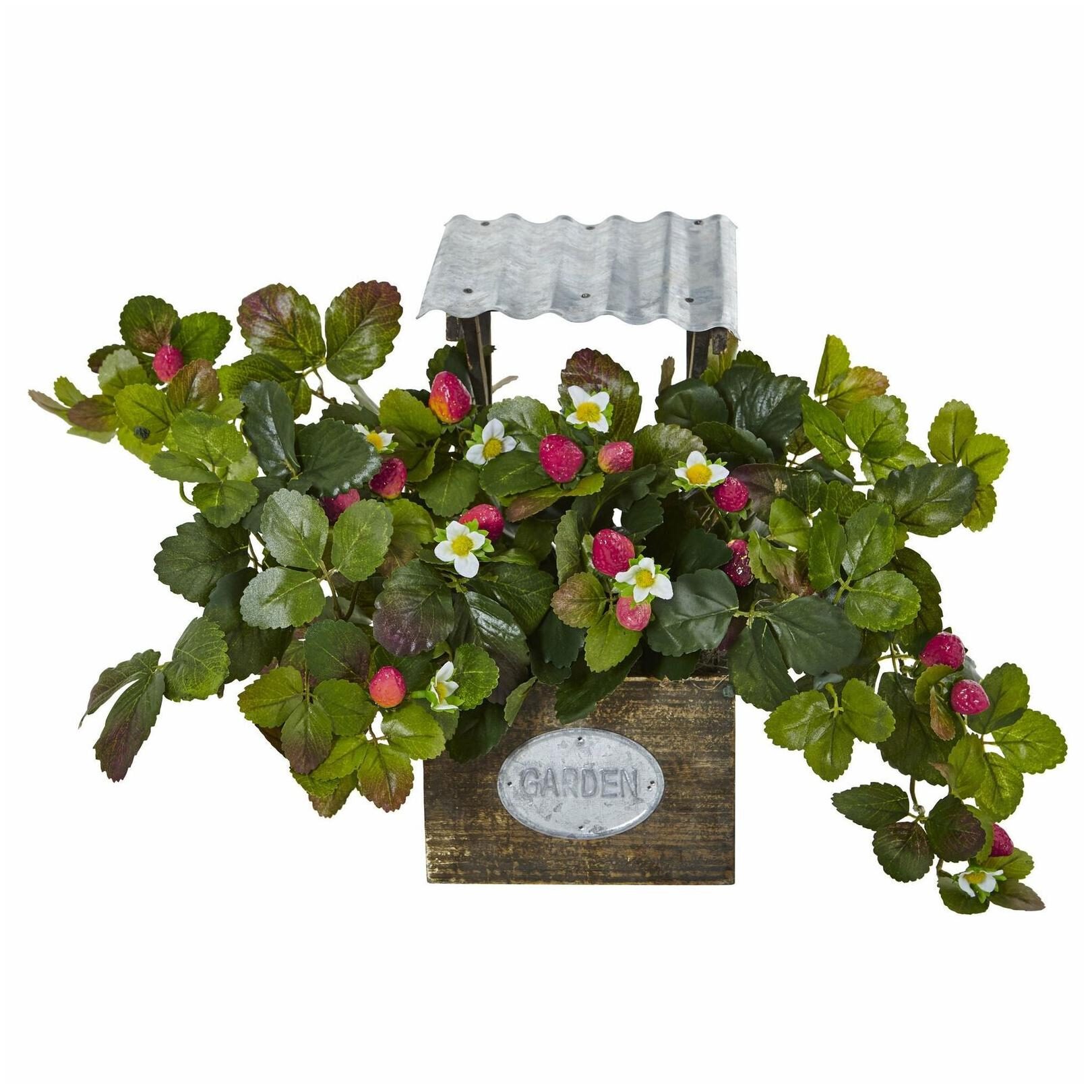 

Nearly Natural Strawberry Bush in Garden Planter