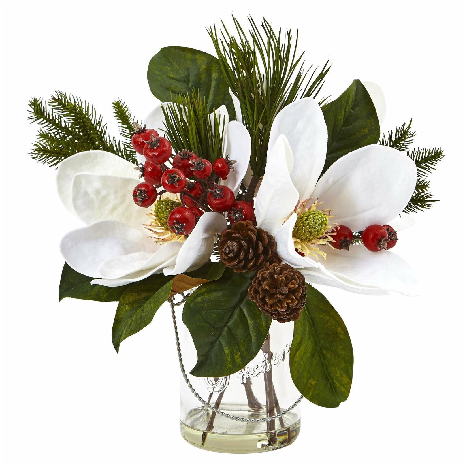 

Nearly Natural Magnolia Pine and Berry Arrangement in