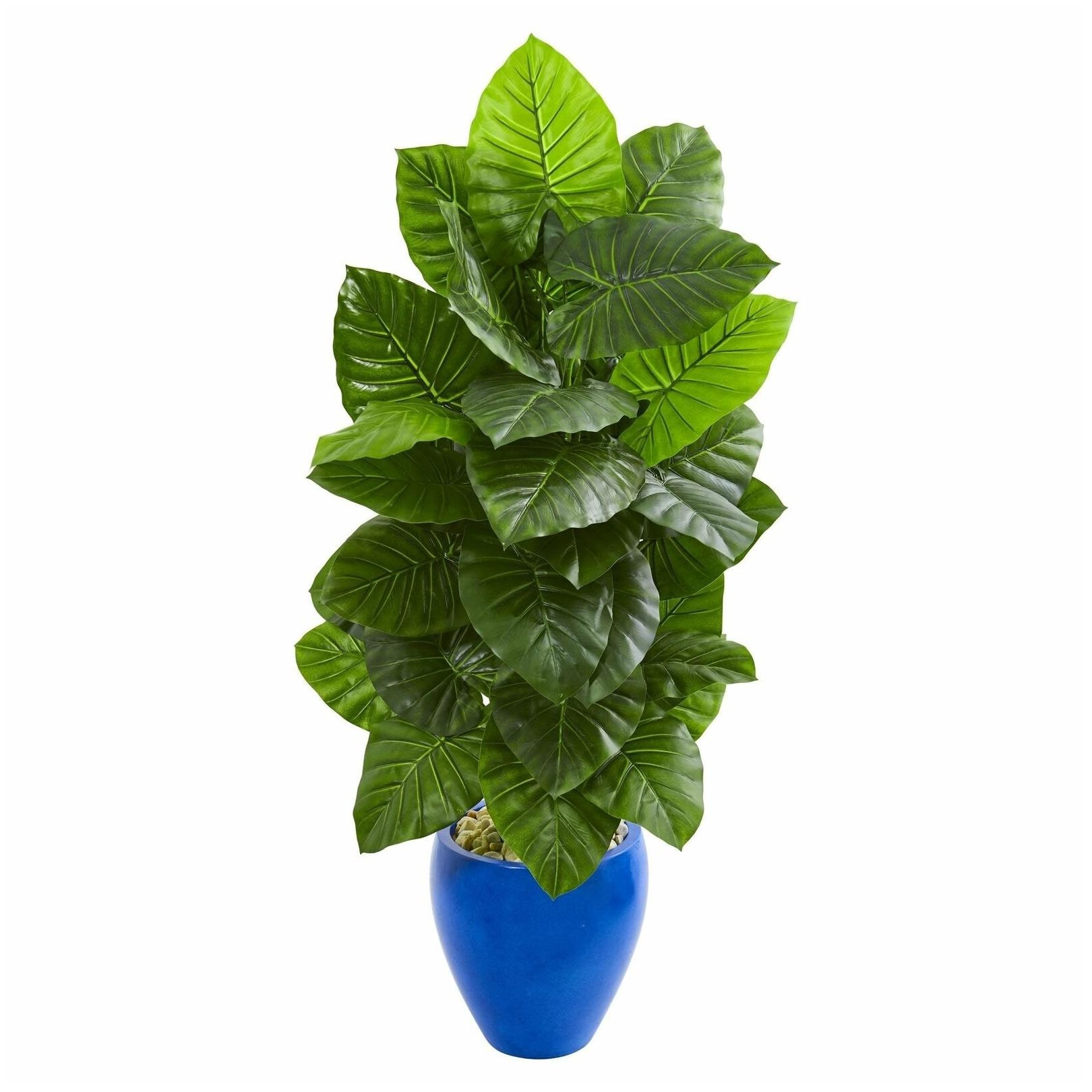 

Nearly Natural Green Taro with Blue Planter Artificial Plant