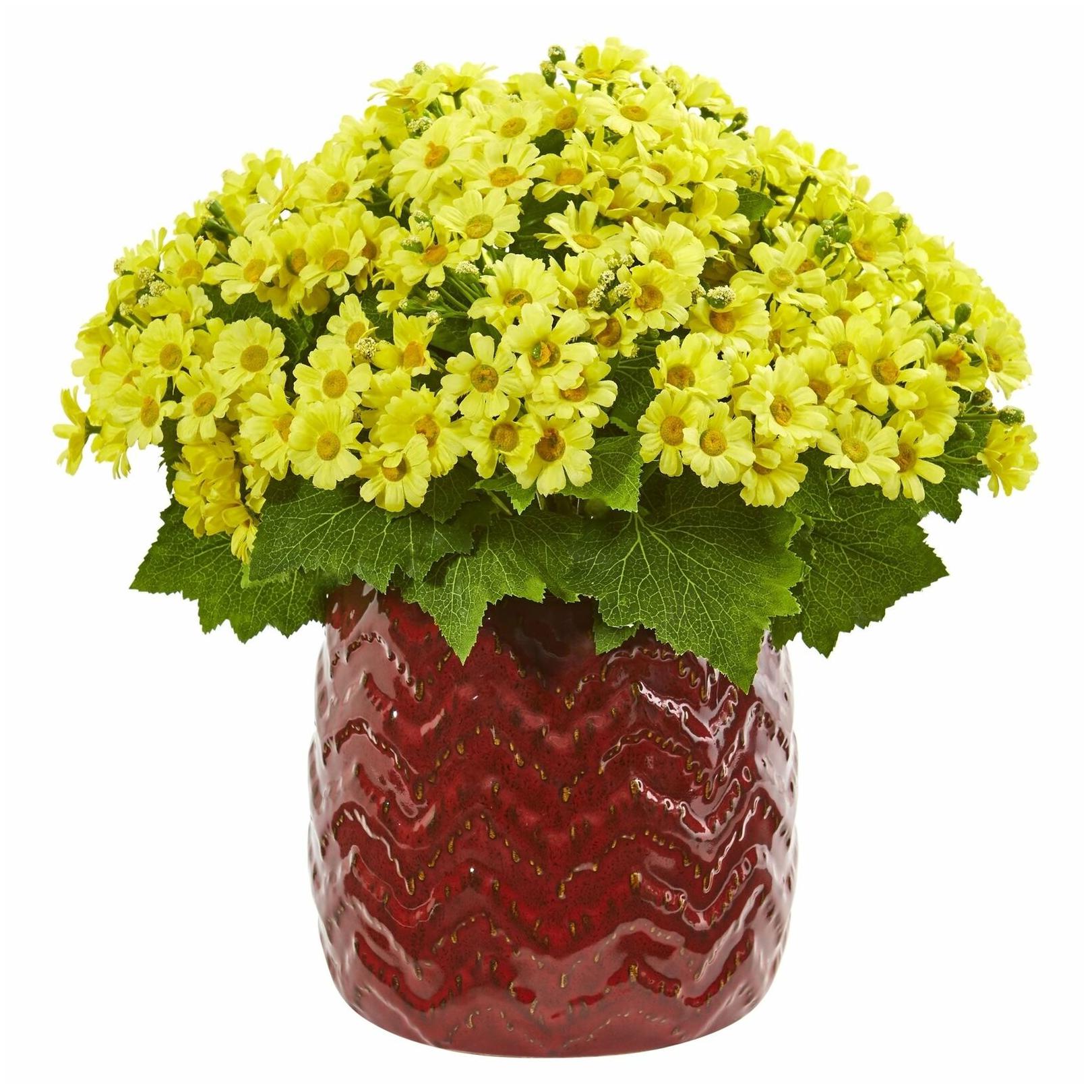 

Nearly Natural Artificial Daisy Arrangement in Red Planter