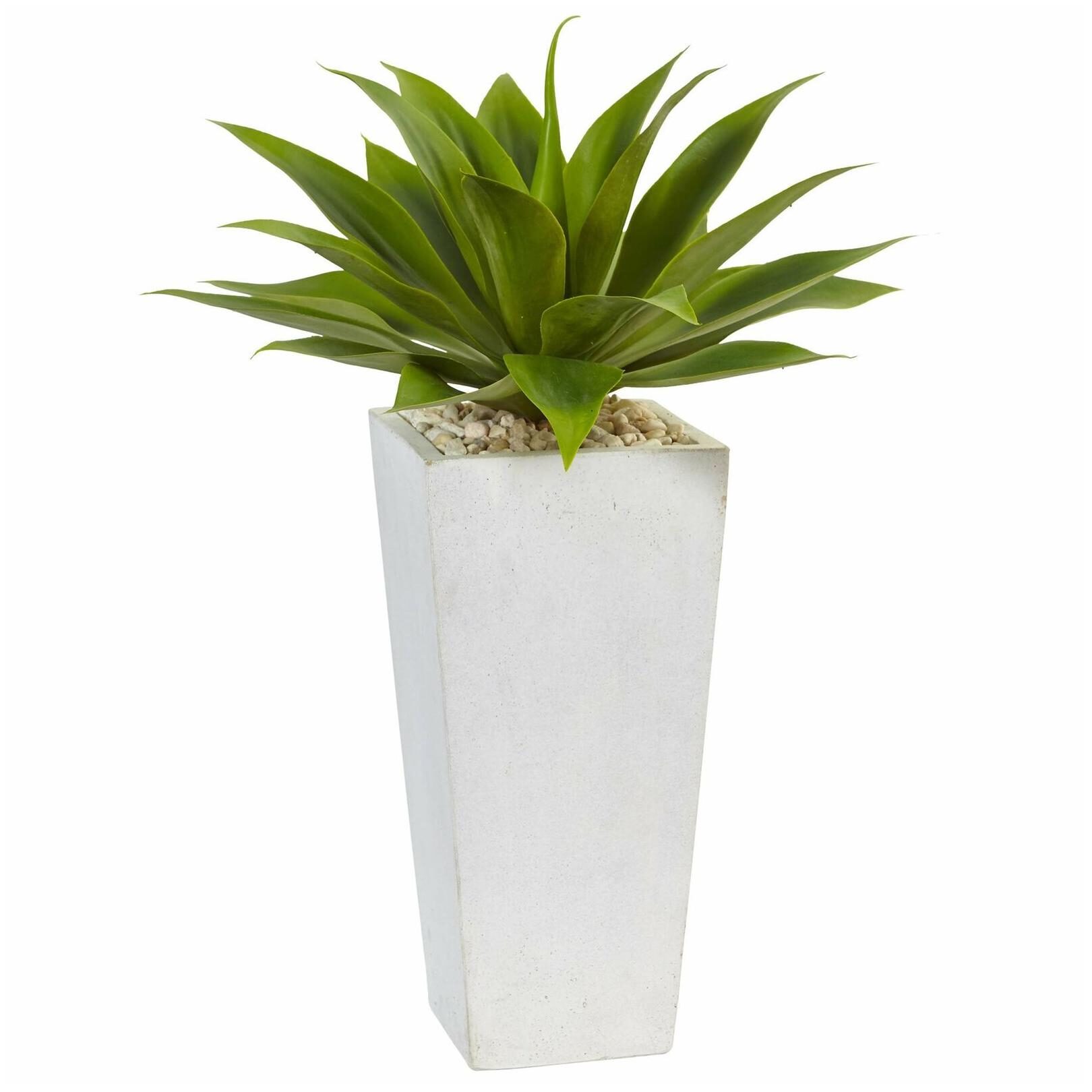 

Nearly Natural Silk Artificial Agave in White Planter