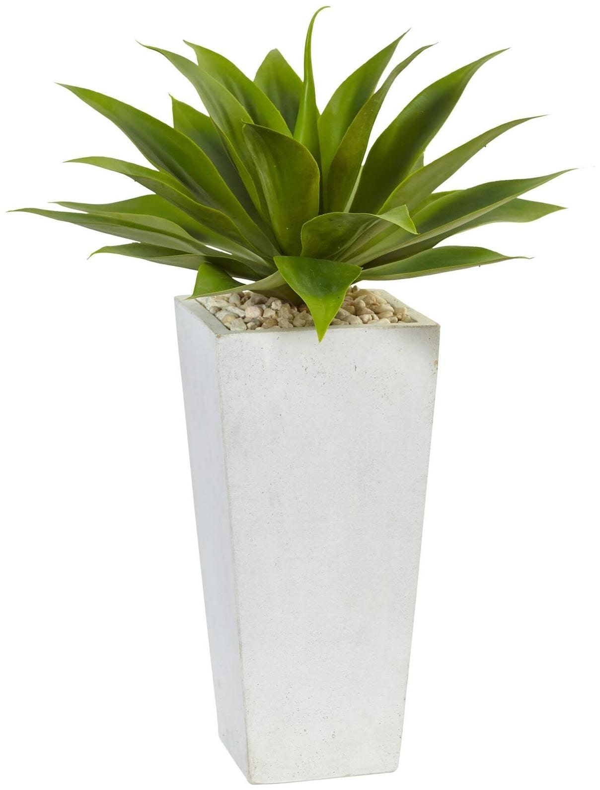 

Nearly Natural Silk Artificial Agave in White Planter