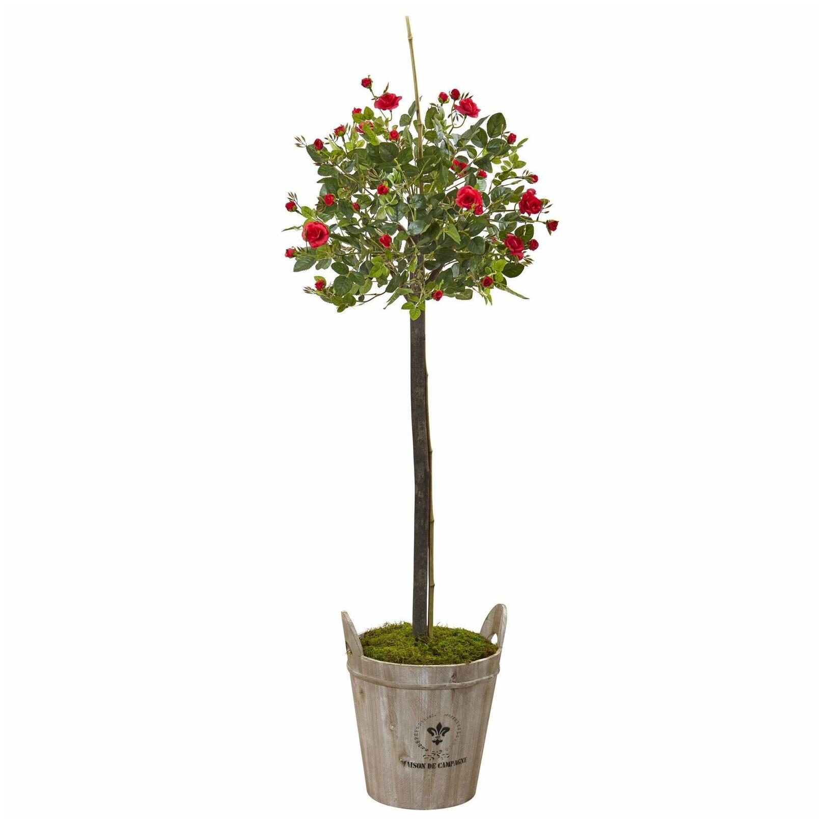 

Nearly Natural 4 5 Rose Topiary with Farmhouse Planter