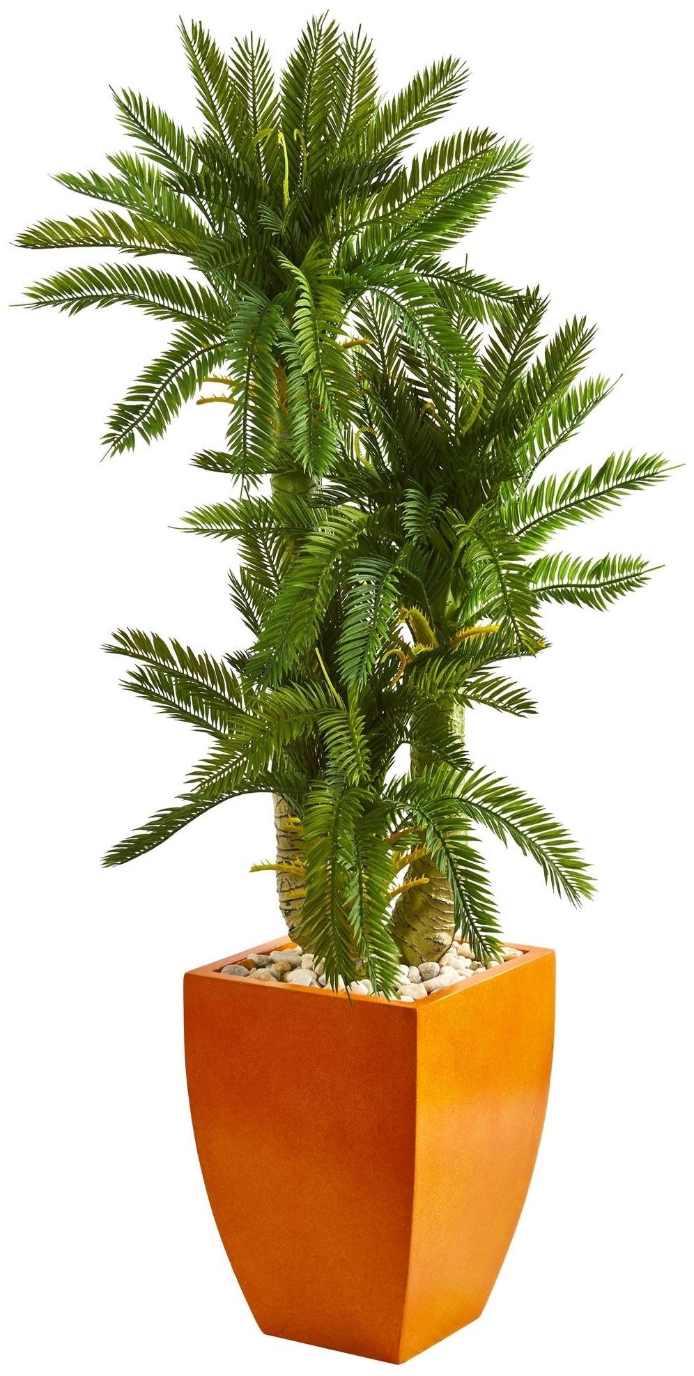 

Nearly Natural Green Triple Cycas with Orange Planter