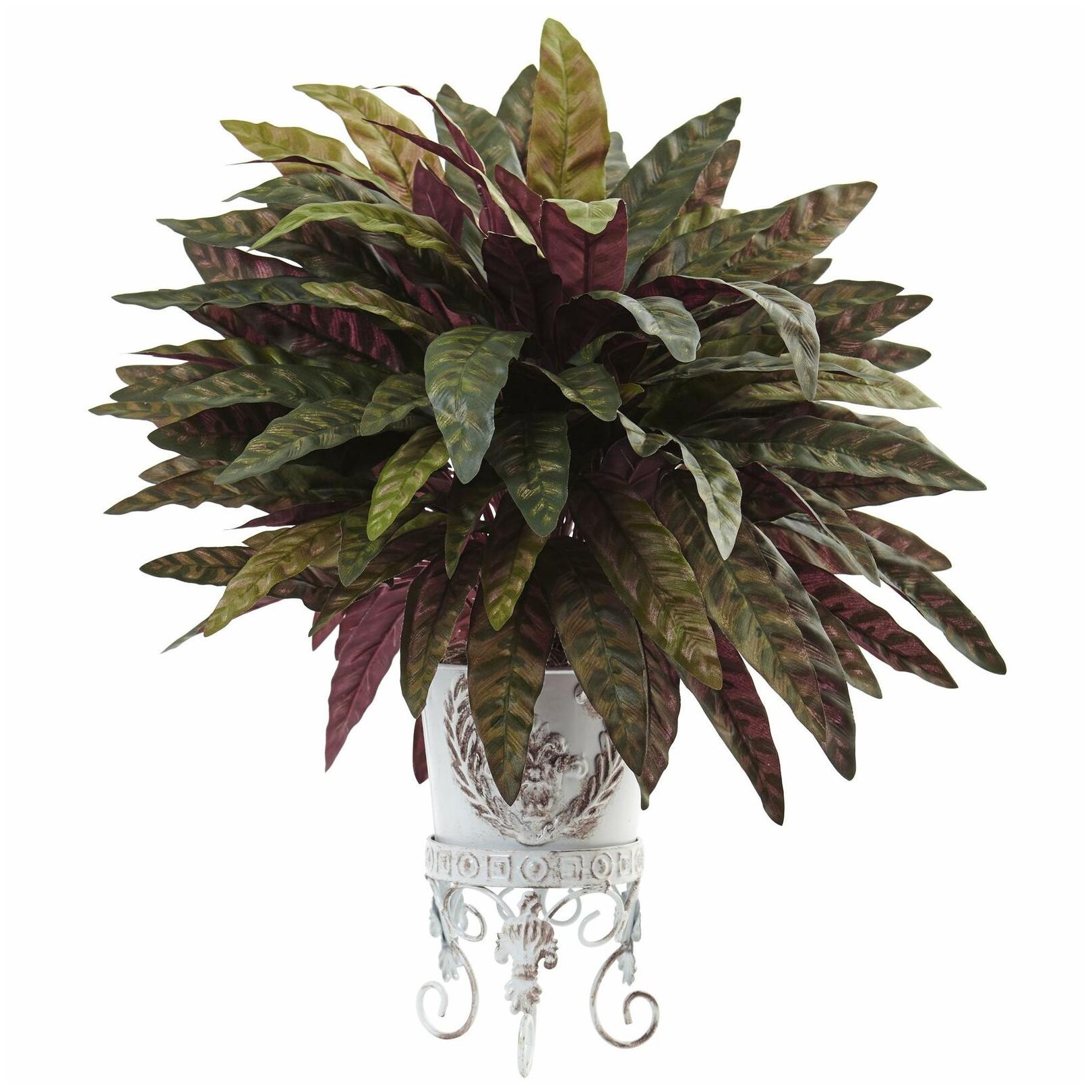 

Nearly Natural Peacock Bush with Metal Planter Stripe Patterned Southwestern
