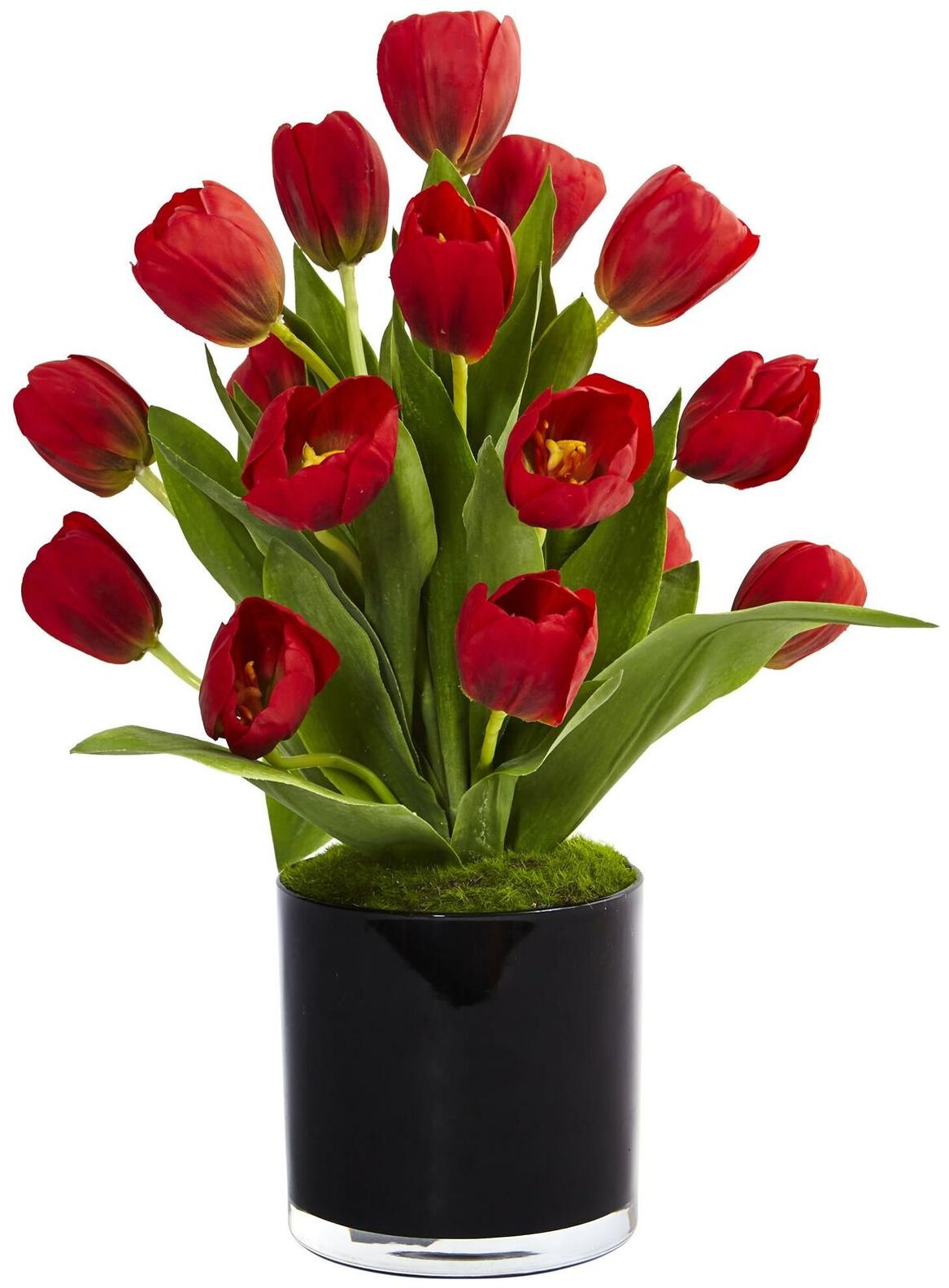 

Nearly Natural Tulips in Black Glossy Cylinder