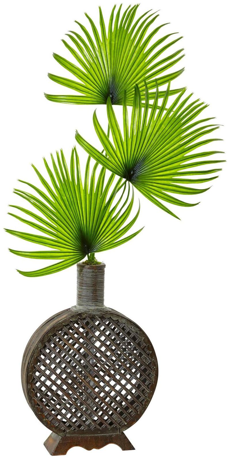 

Nearly Natural Silk Artificial Fan Palm in Open Weave Vase