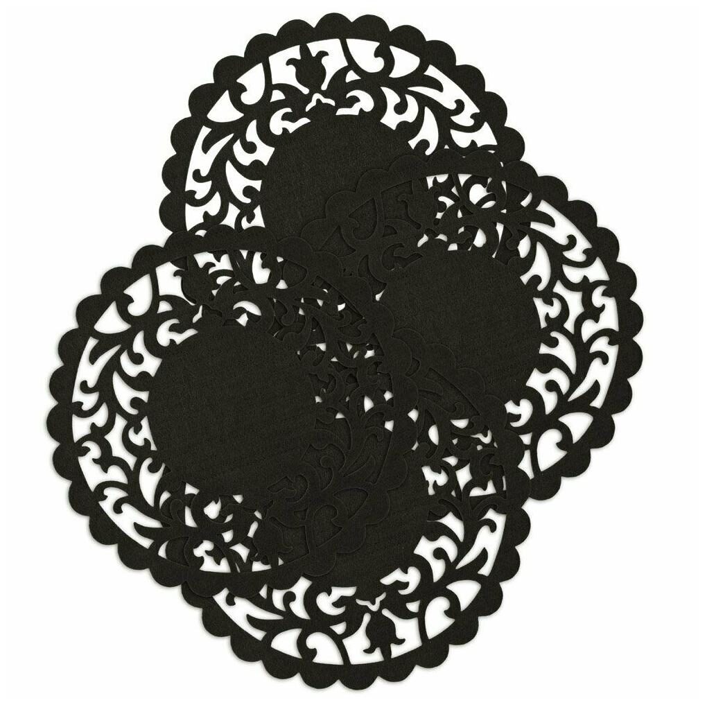 

New Benson Mills SINGLE Felt Scroll Laser Cut Round Placemat Black