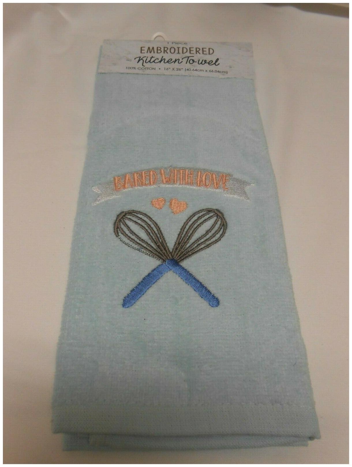 

New Big Embroidered soft Kitchen Towel Says Baked With Love