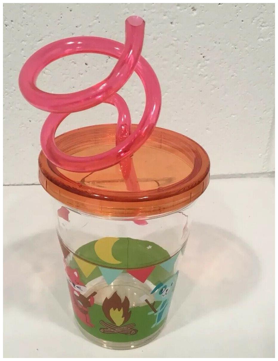 

NEW Childs Acrylic Glass With Curly Straw Lid 5 Outdoor Dog Fox Camping FREE
