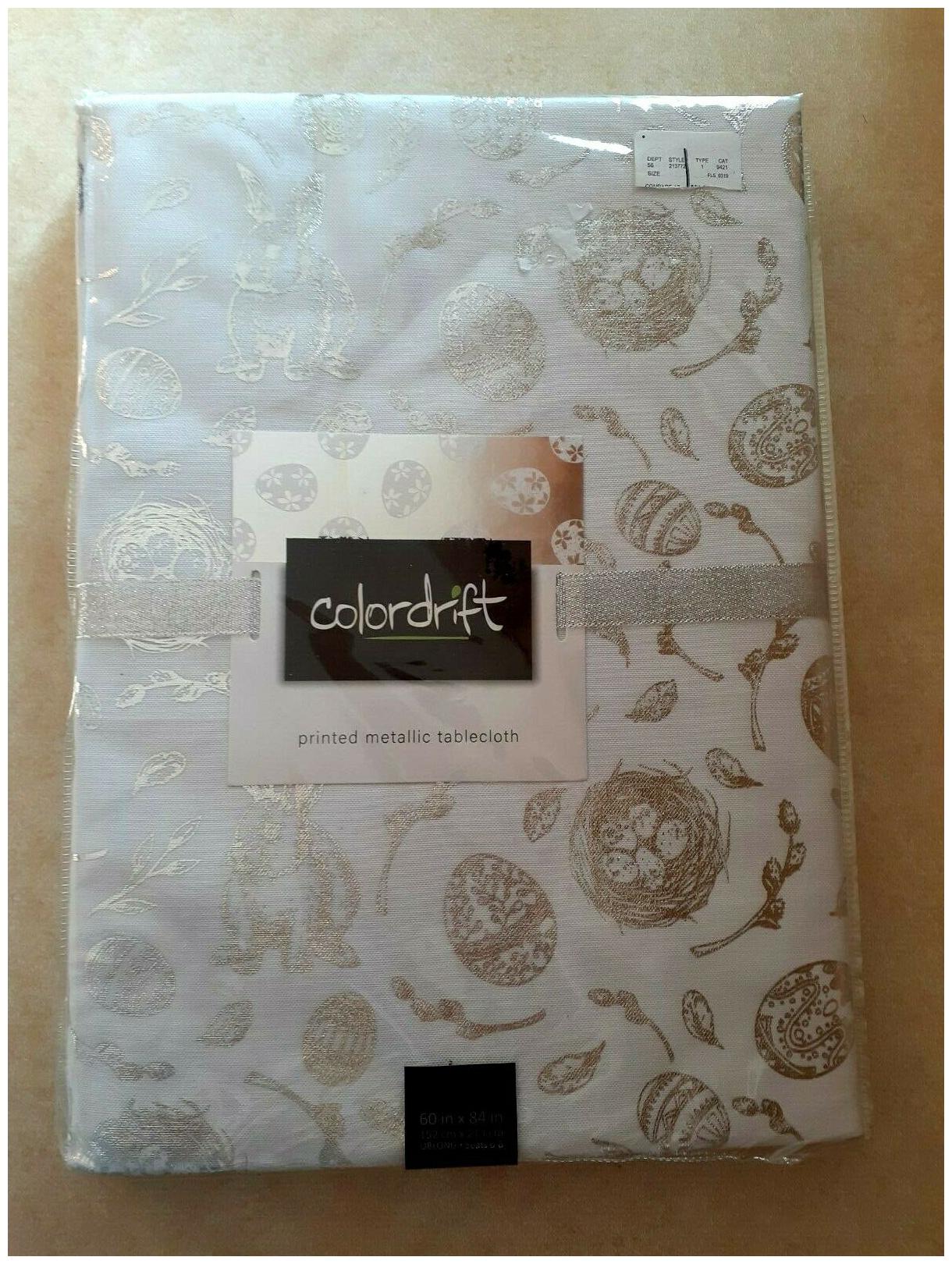 

NEW COLORDIFT METALLIC SILVER BUNNY RABBIT TOILE TABLECLOTH 60 BY 84 EASTER