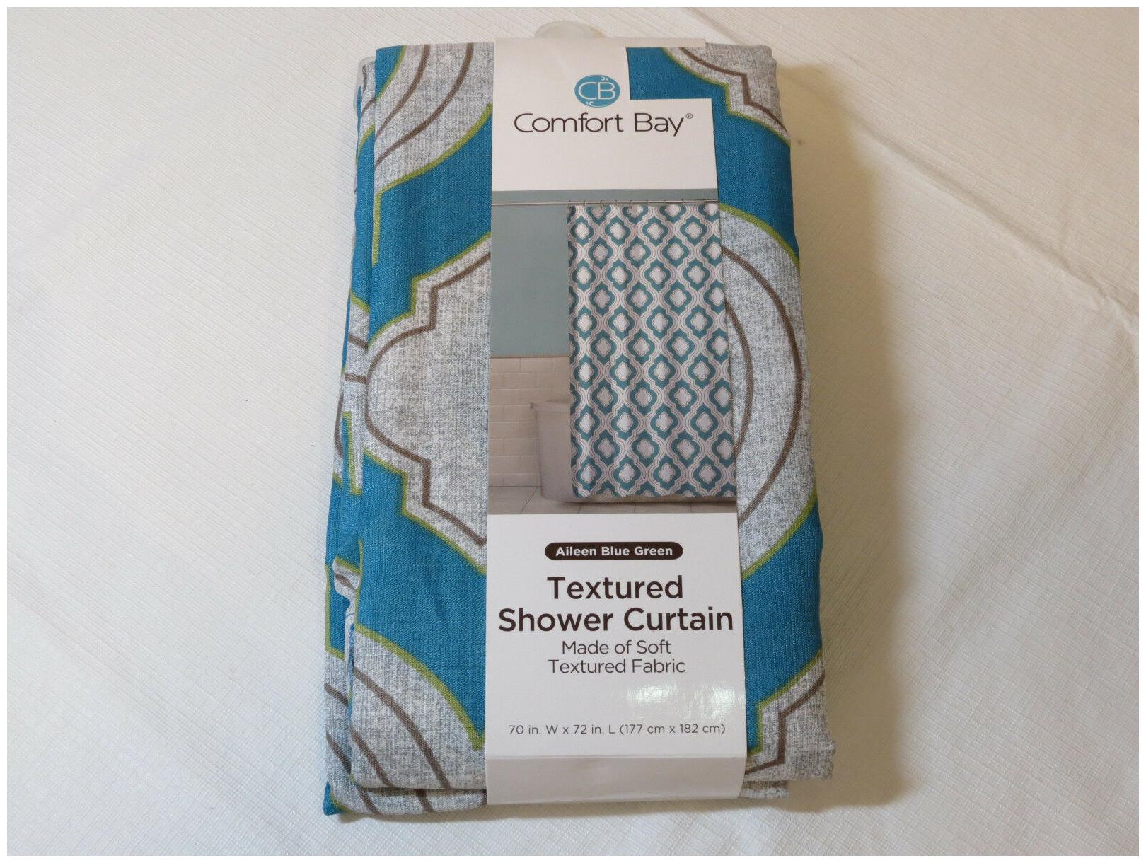 

New Comfort Bay Textured Shower Curtain Aileen Blue Green Soft Textured Fabric